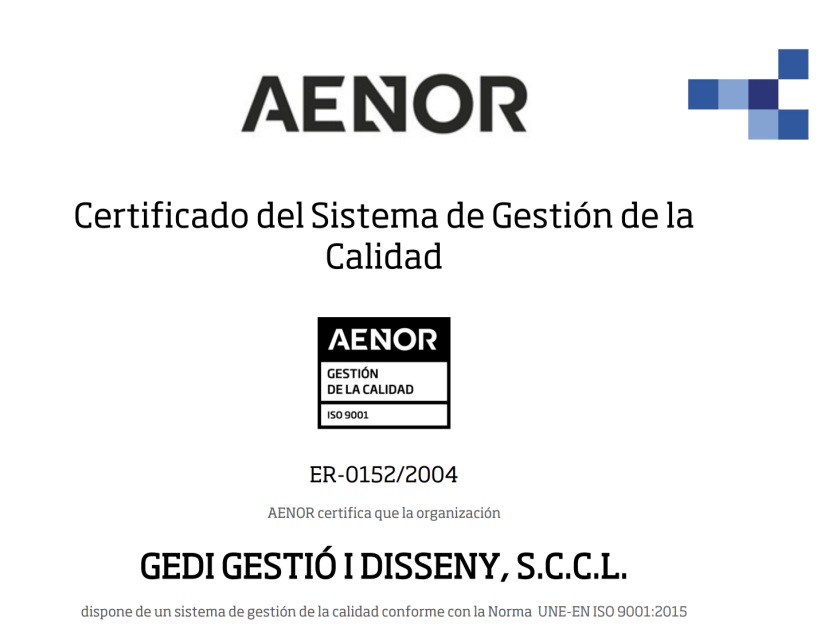 Superada l'Auditoria externa del Sistema de Gestió de Qualitat de Gedi