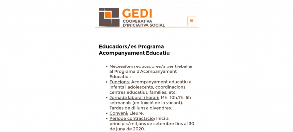 Consulta l'apartat BORSA a a web gedi.org i treballa amb nosaltres Consulta l'apartat BORSA a a web gedi.org i treballa amb nosaltres
