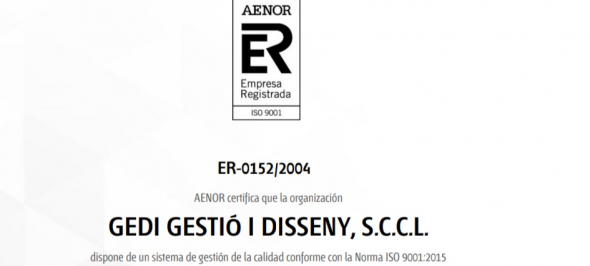Gedi renova per quinzè any consecutiu el certificat de gestió de qualitat ISO 9001 Gedi renova per quinzè any consecutiu el certificat de gestió de qualitat ISO 9001